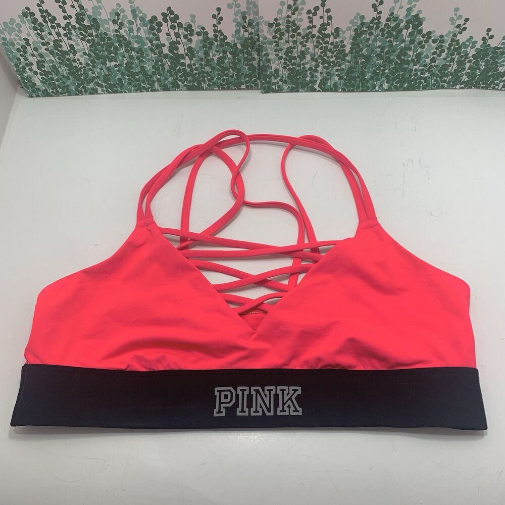 PINK Victoria’s Secret Hot Pink Unlined Sports Bra Size Medium Womens Strappy